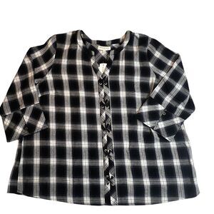 Skies Are Blue Blouse Womens 2X Plaid Lace Up Top Boho Outdoor Gorpcore Shirt